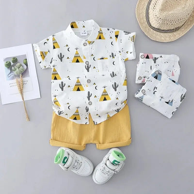 Sommer-Set aus 100 % Baumwolle - Stehkragenhemd & Shorts