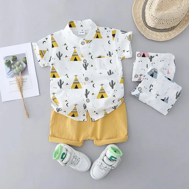 Sommer-Set aus 100 % Baumwolle - Stehkragenhemd & Shorts