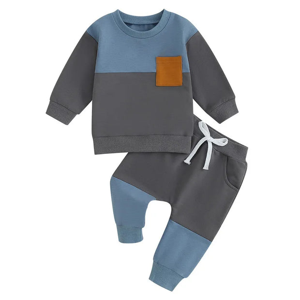 Baby Kontrastfarben, Langarm-Sweatshirt Oberteile und Unterteile Sets