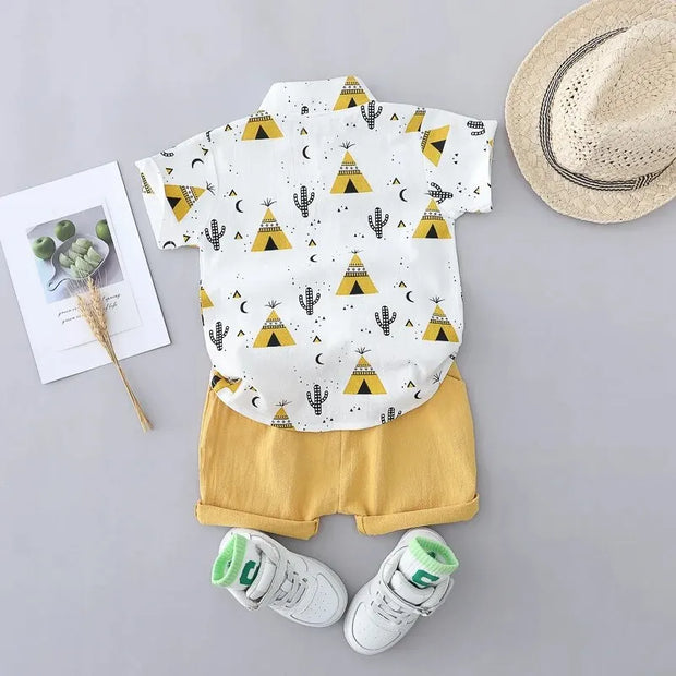 Sommer-Set aus 100 % Baumwolle - Stehkragenhemd & Shorts