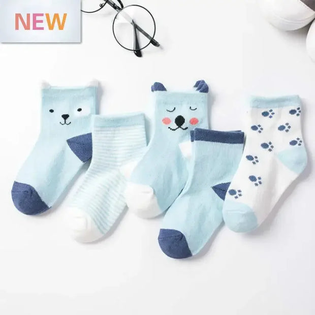 5 Paar weiche Babysocken mit Design