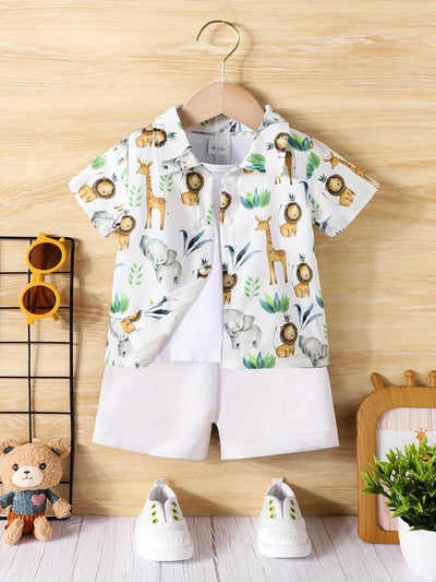 2-teiliges Baby-Sommer-Set – Kurzarmhemd & Shorts mit Tier-Print