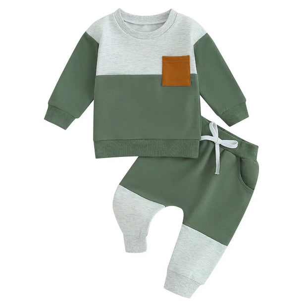 Baby Kontrastfarben, Langarm-Sweatshirt Oberteile und Unterteile Sets