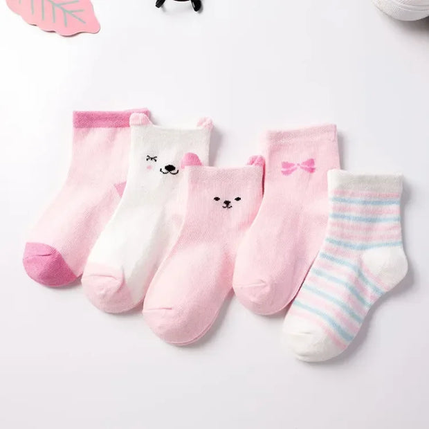 5 Paar weiche Babysocken mit Design