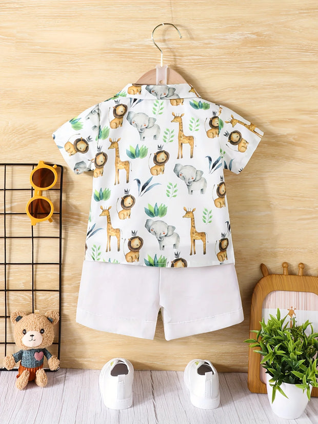 2-teiliges Baby-Sommer-Set – Kurzarmhemd & Shorts mit Tier-Print