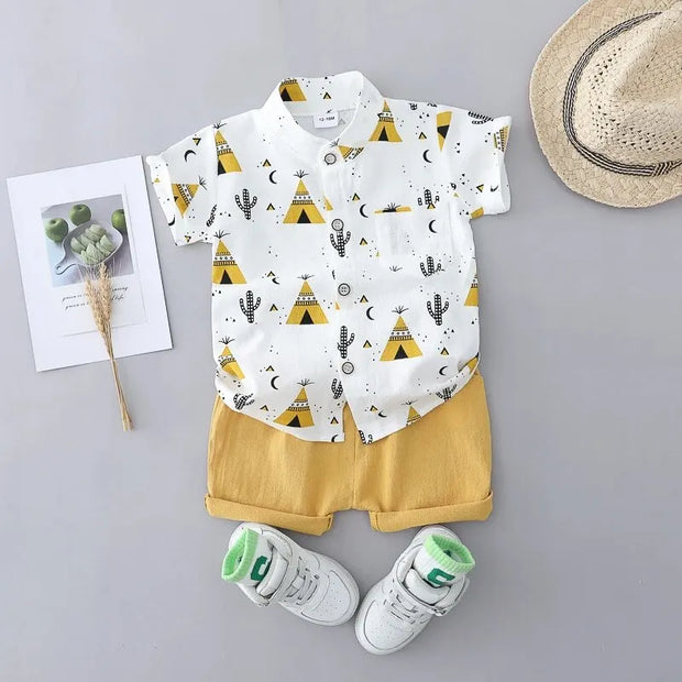 Sommer-Set aus 100 % Baumwolle - Stehkragenhemd & Shorts