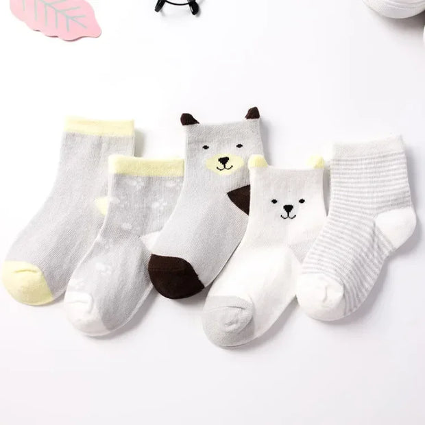 5 Paar weiche Babysocken mit Design