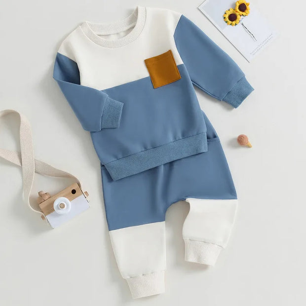 Baby Kontrastfarben, Langarm-Sweatshirt Oberteile und Unterteile Sets