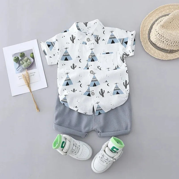 Sommer-Set aus 100 % Baumwolle - Stehkragenhemd & Shorts