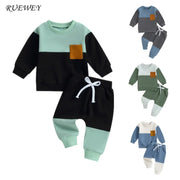 Baby Kontrastfarben, Langarm-Sweatshirt Oberteile und Unterteile Sets